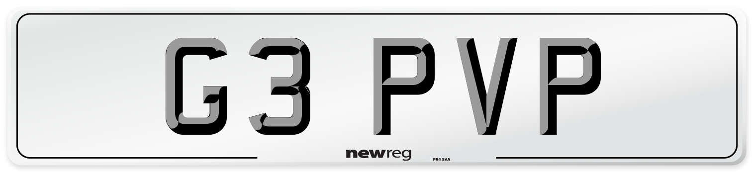 G3 PVP Number Plate from New Reg